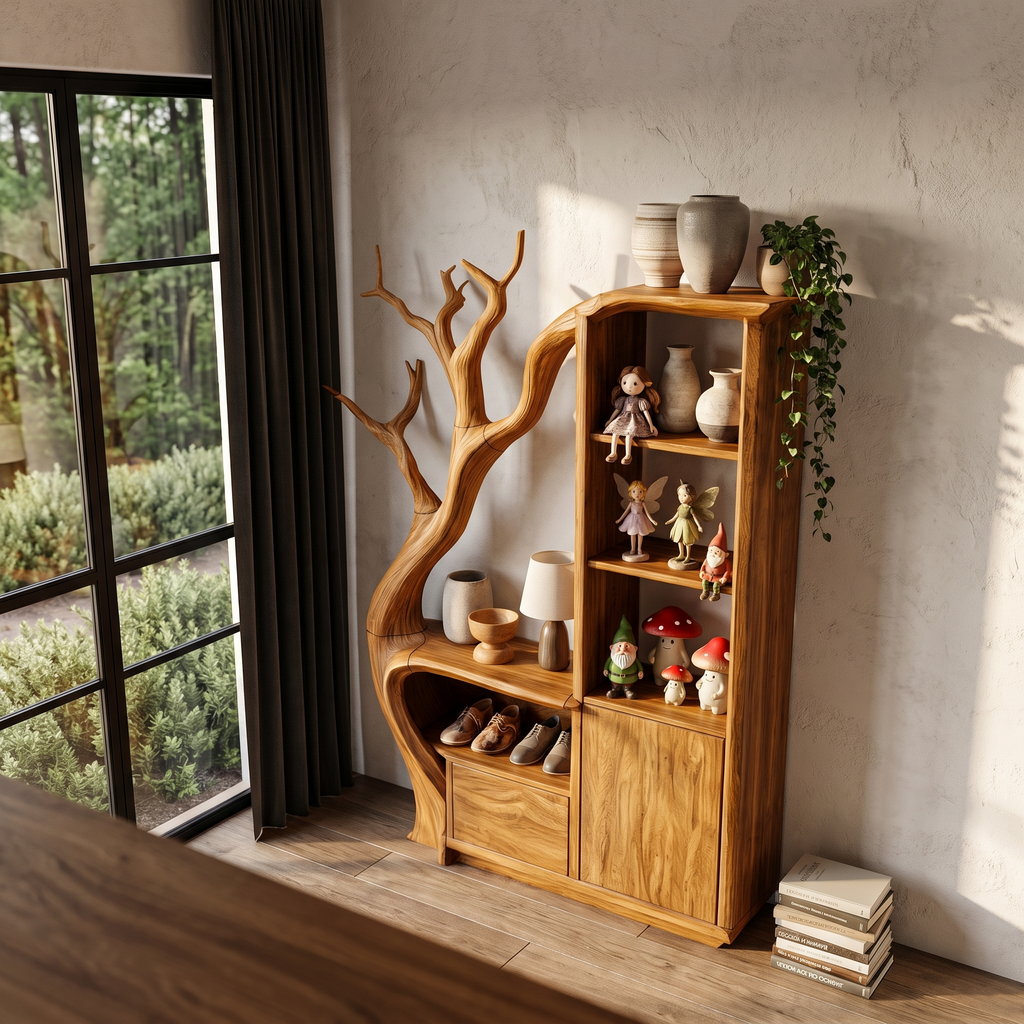 Modern Storage Cabinet With Rounded Frame Design For Entryway