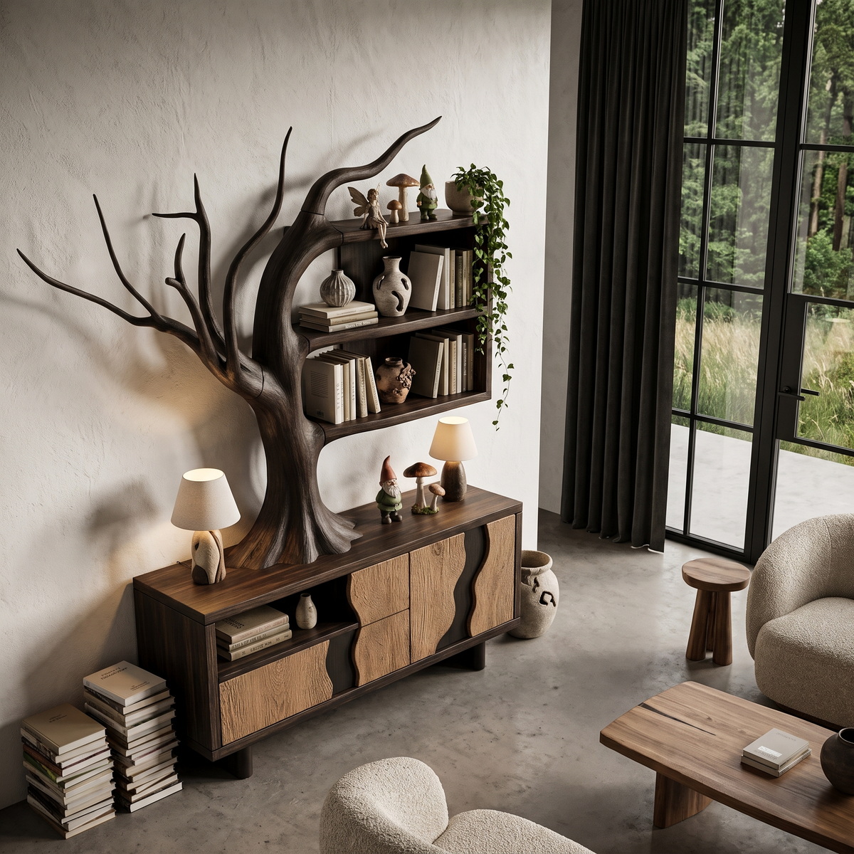 Modern Cabinet With Integrated Tree Branch Design For Living Room
