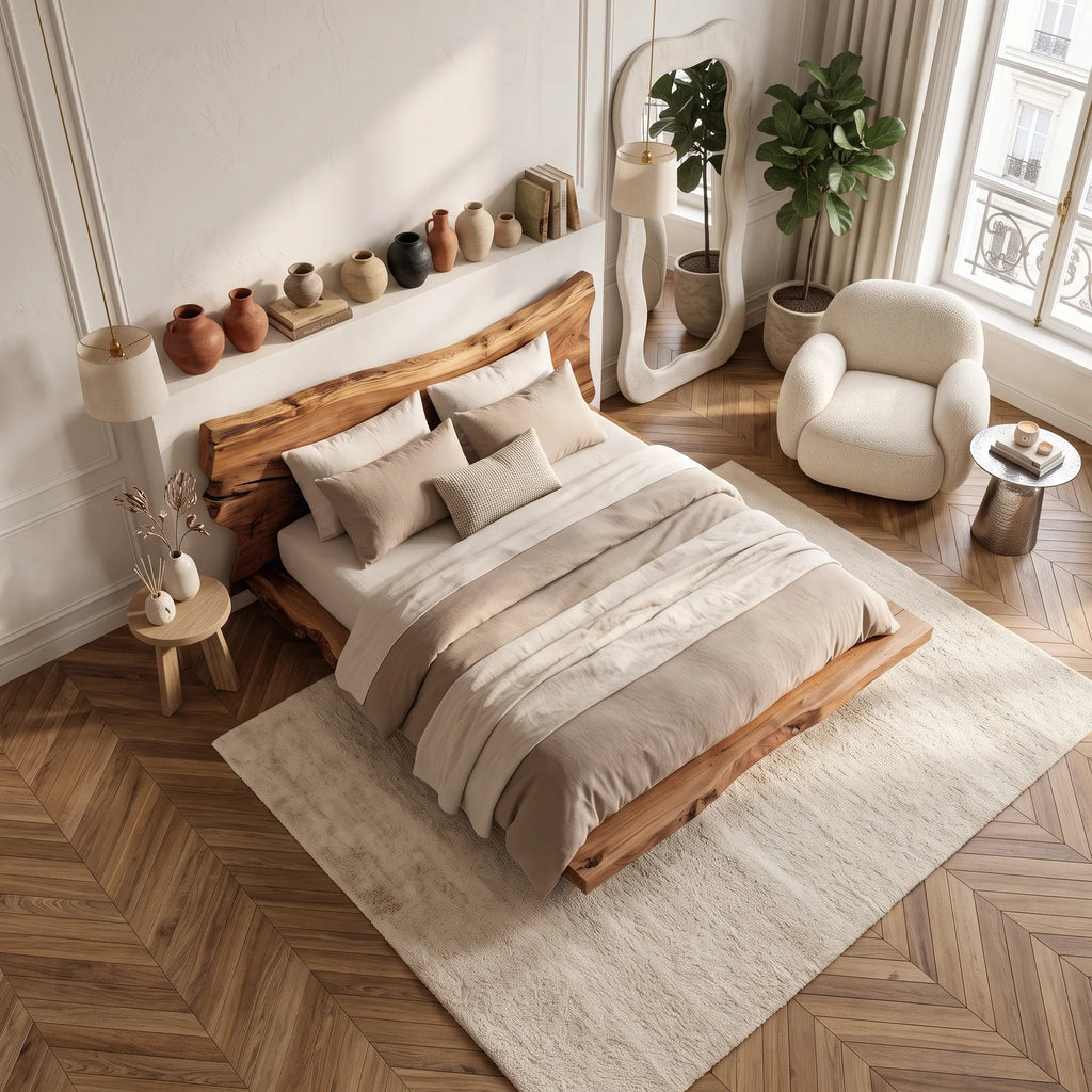 Modern Bed Frame Organic Sculptural Headboard For Contemporary Bedroom