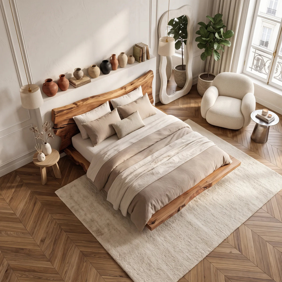 Modern Bed Frame Organic Sculptural Headboard For Contemporary Bedroom
