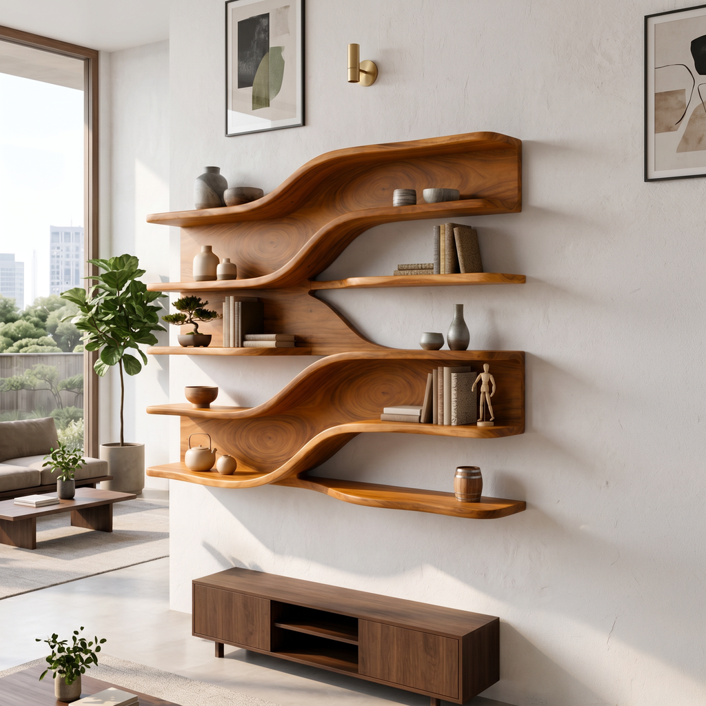 Modern Wooden Wall Mounted Bar Shelves For Dining Room