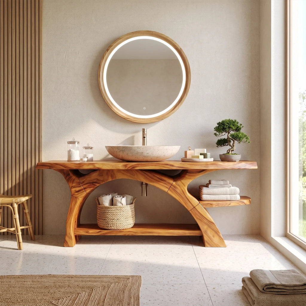 Serene Wooden Bathroom Vanity Bathroom Vanity With Sink Modern Bathroom Vanity Open Storage For Primary Bathroom