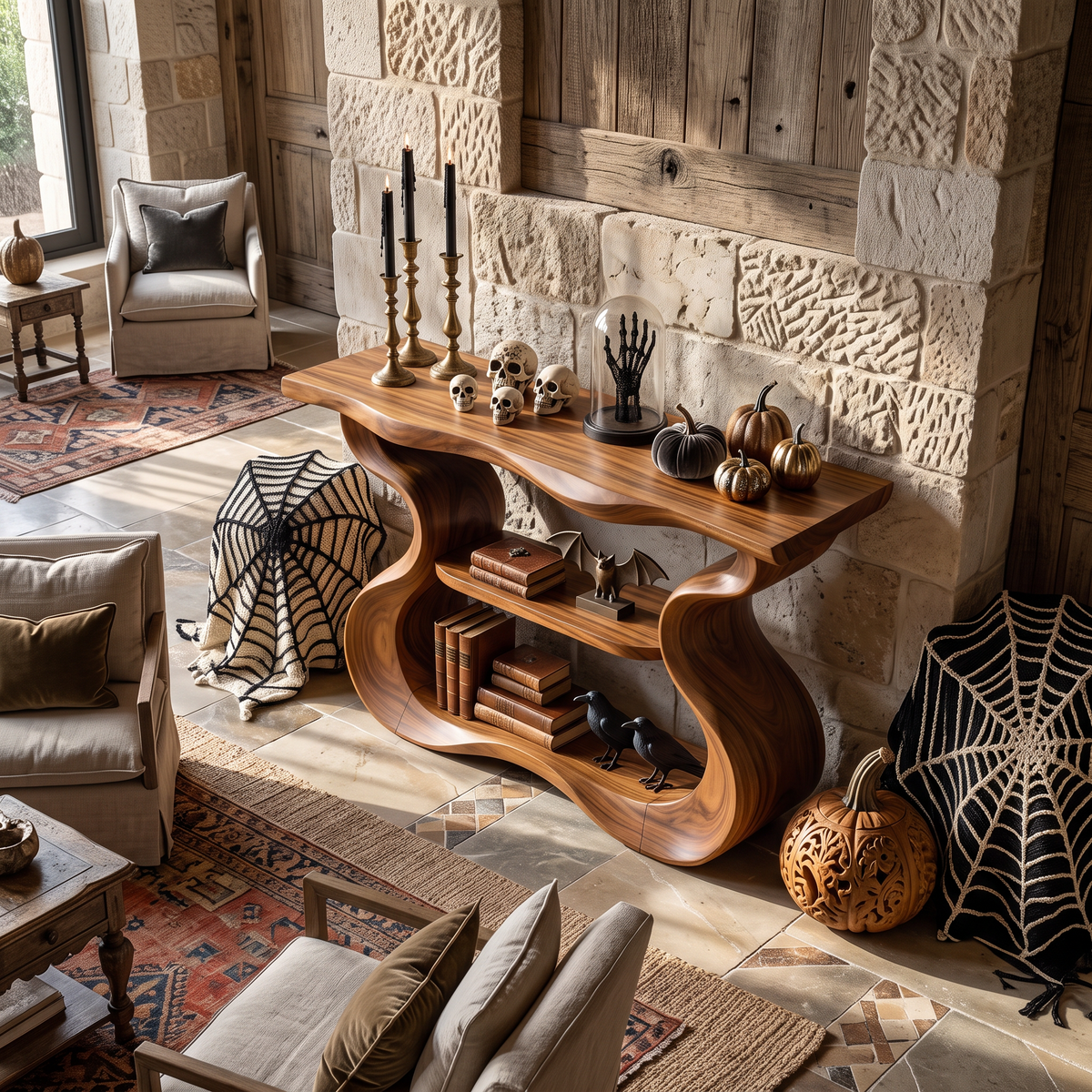 Organic Sculptural Form Console Table For Halloween Home Decor
