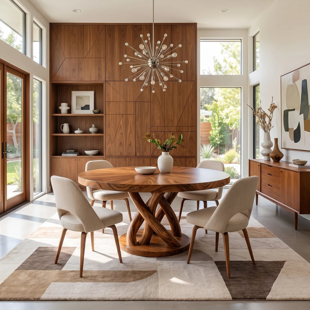 Sculptural Round Dining Table Modern Dining Room Table Woven Base For Dining Room