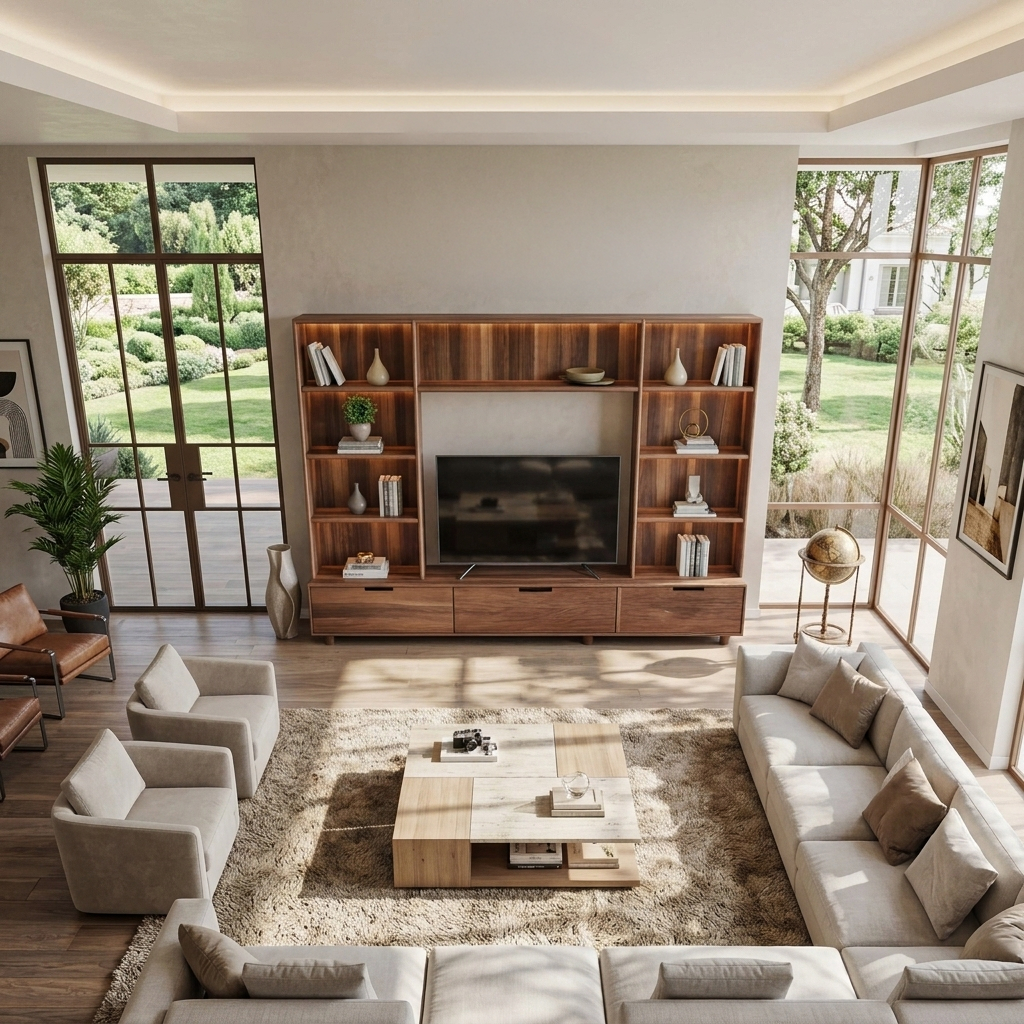 Large Entertainment Center With LED Lighting For Living Room