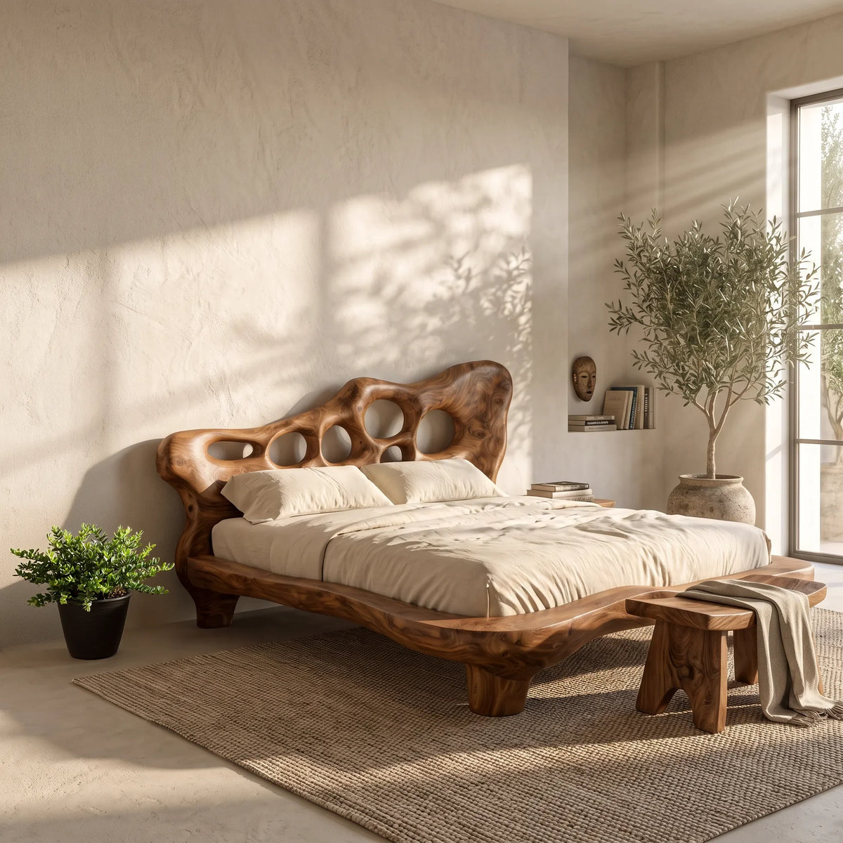 Contemporary Bed Frame Sculptural Headboard For Luxury Bedroom