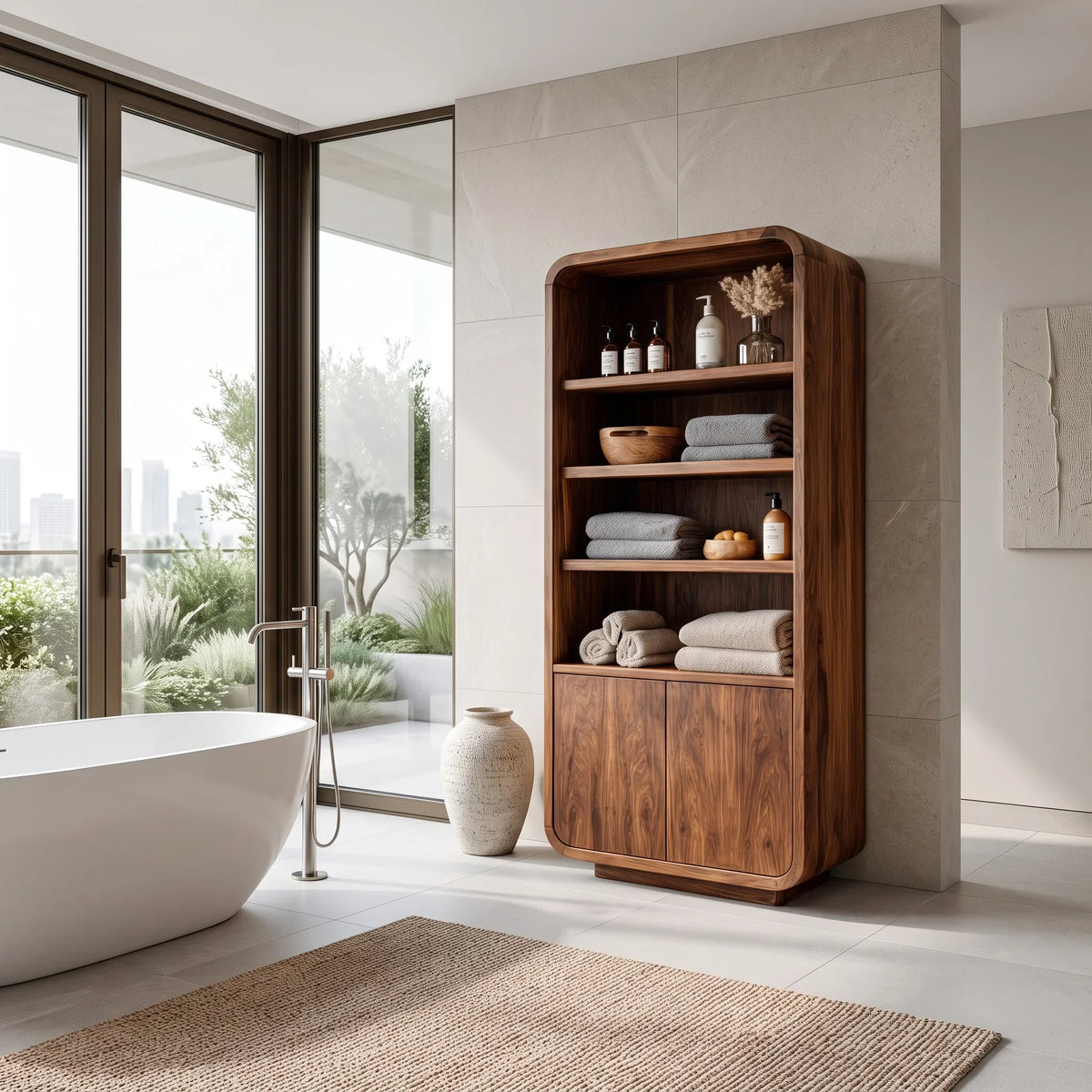 Modern Tall Bathroom Cabinet With Storage Doors For Bathroom