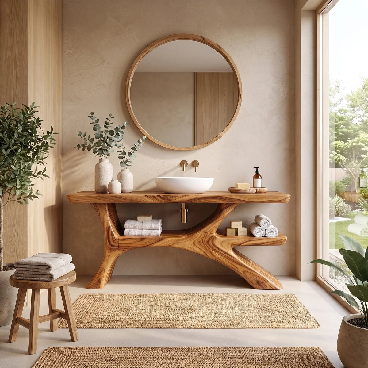 Airy Bathroom Vanity With Sink Modern Bathroom Vanity Wooden Bathroom Vanity Asymmetrical Open Shelf For Luxury Bathroom