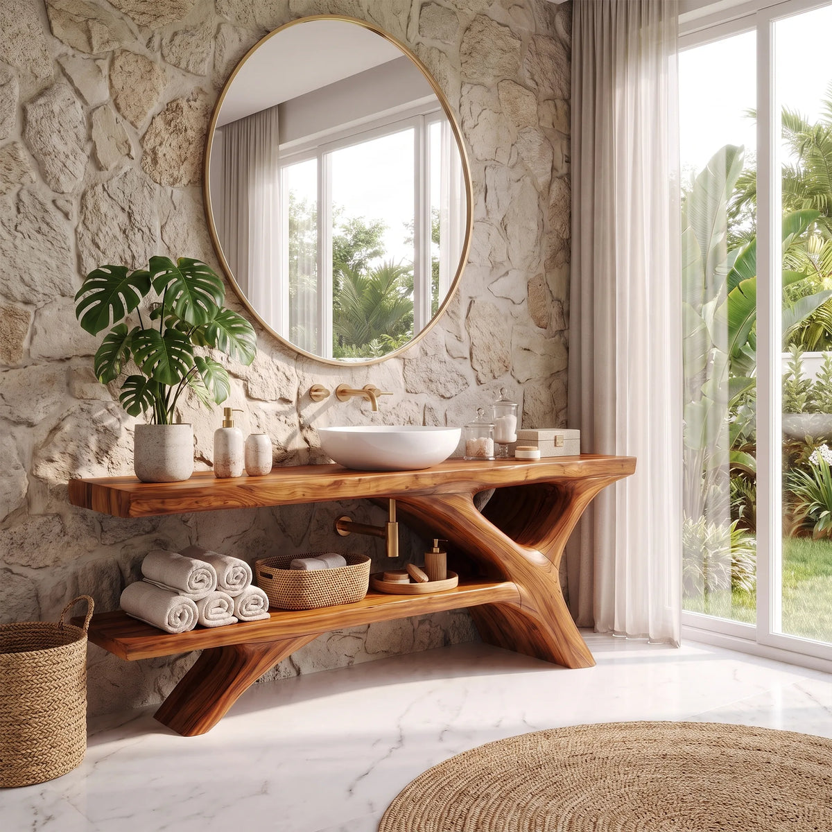 Organic Modern Bathroom Vanity Bathroom Vanity With Sink Open Shelf Design For Spa Bathroom