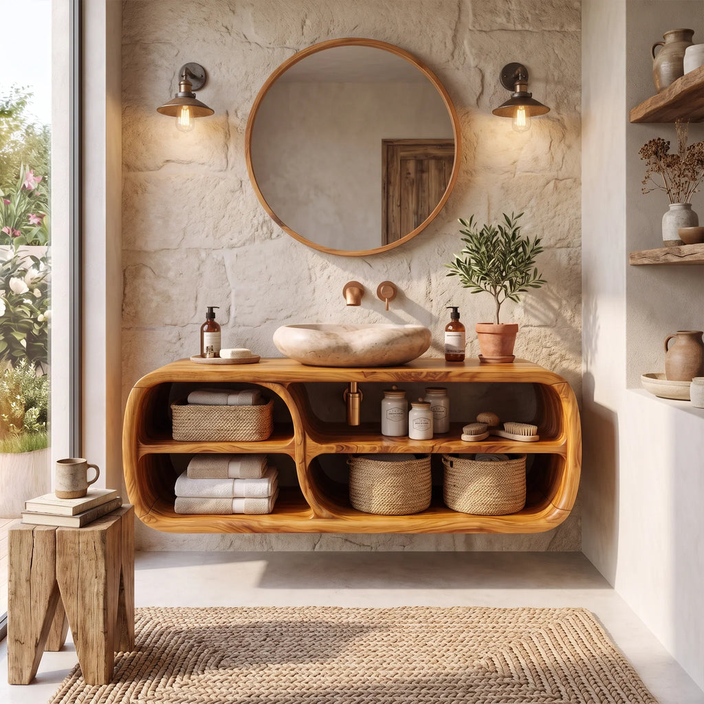 Sleek Floating Bathroom Vanity Bathroom Vanity With Sink Modern Bathroom Vanity Rounded Open Storage For Primary Bathroo