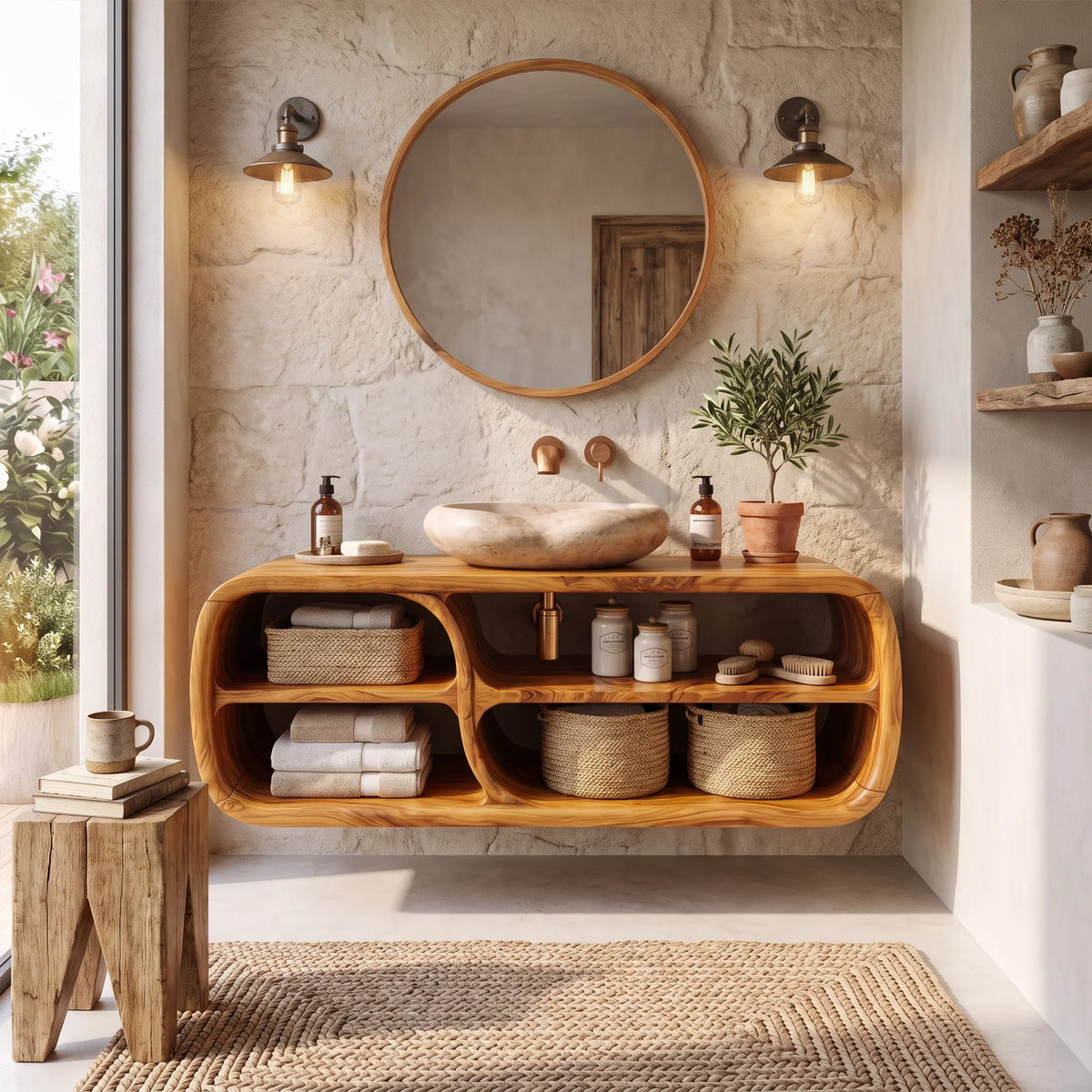 Sleek Floating Bathroom Vanity Bathroom Vanity With Sink Modern Bathroom Vanity Rounded Open Storage For Primary Bathroo