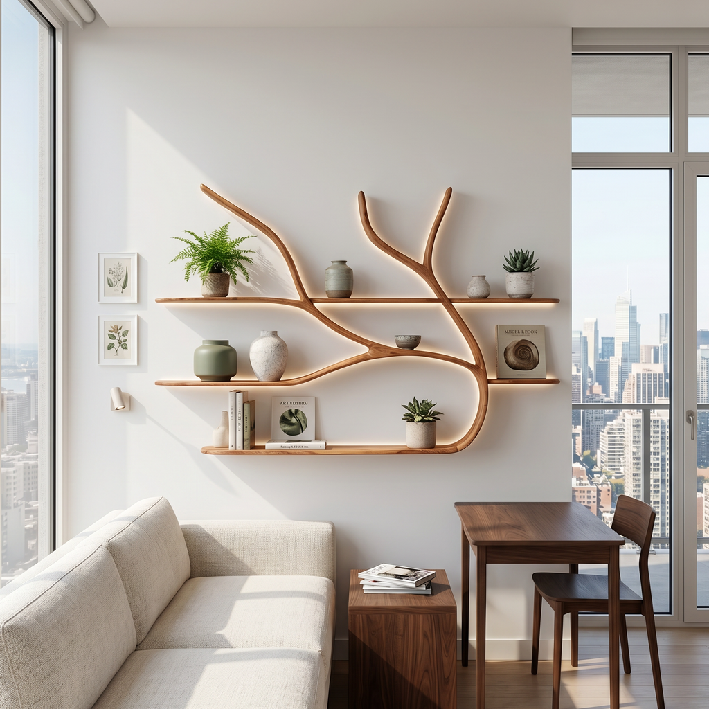 Minimalist Tree Branch Floating Bookshelf For Living Room