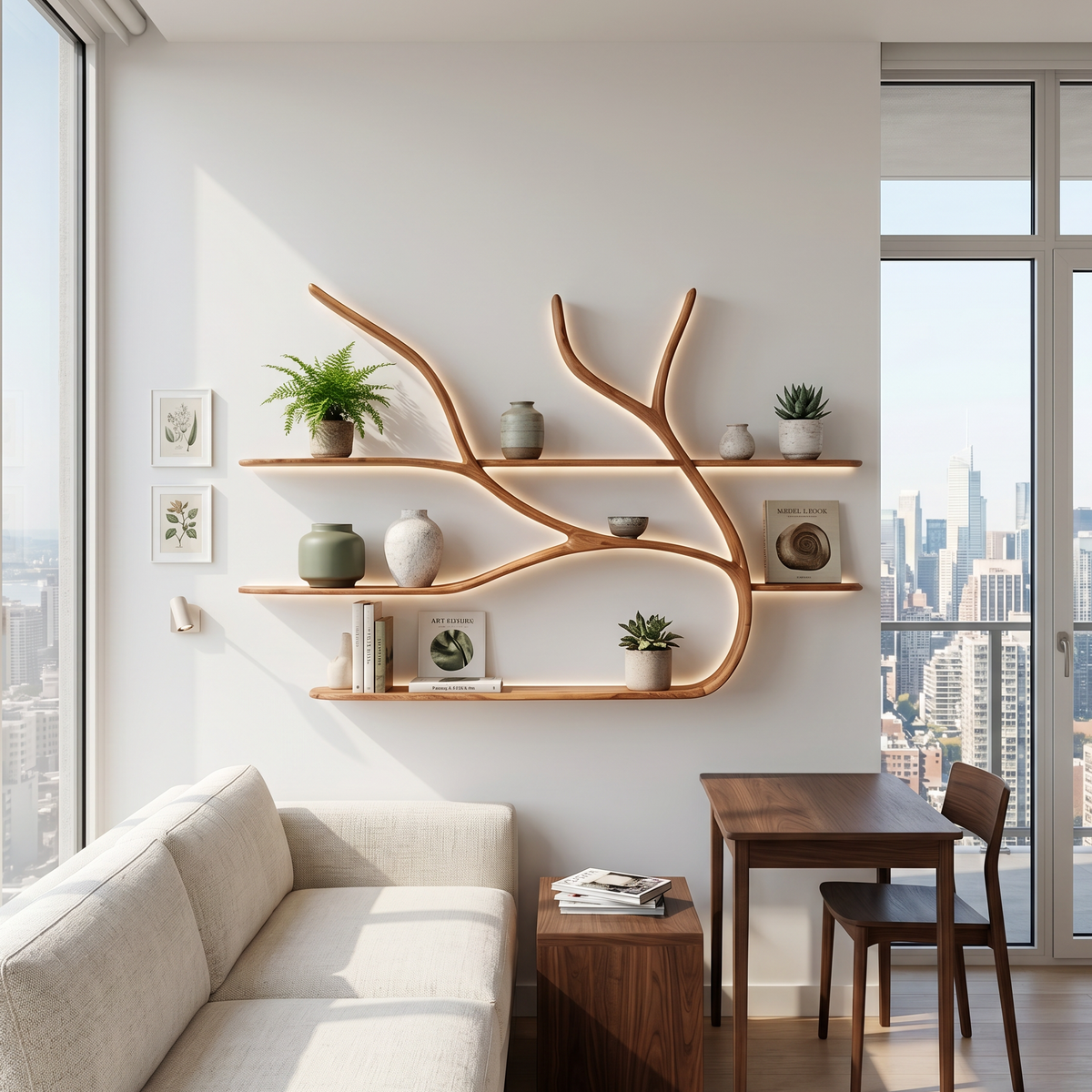 Minimalist Tree Branch Floating Bookshelf For Living Room