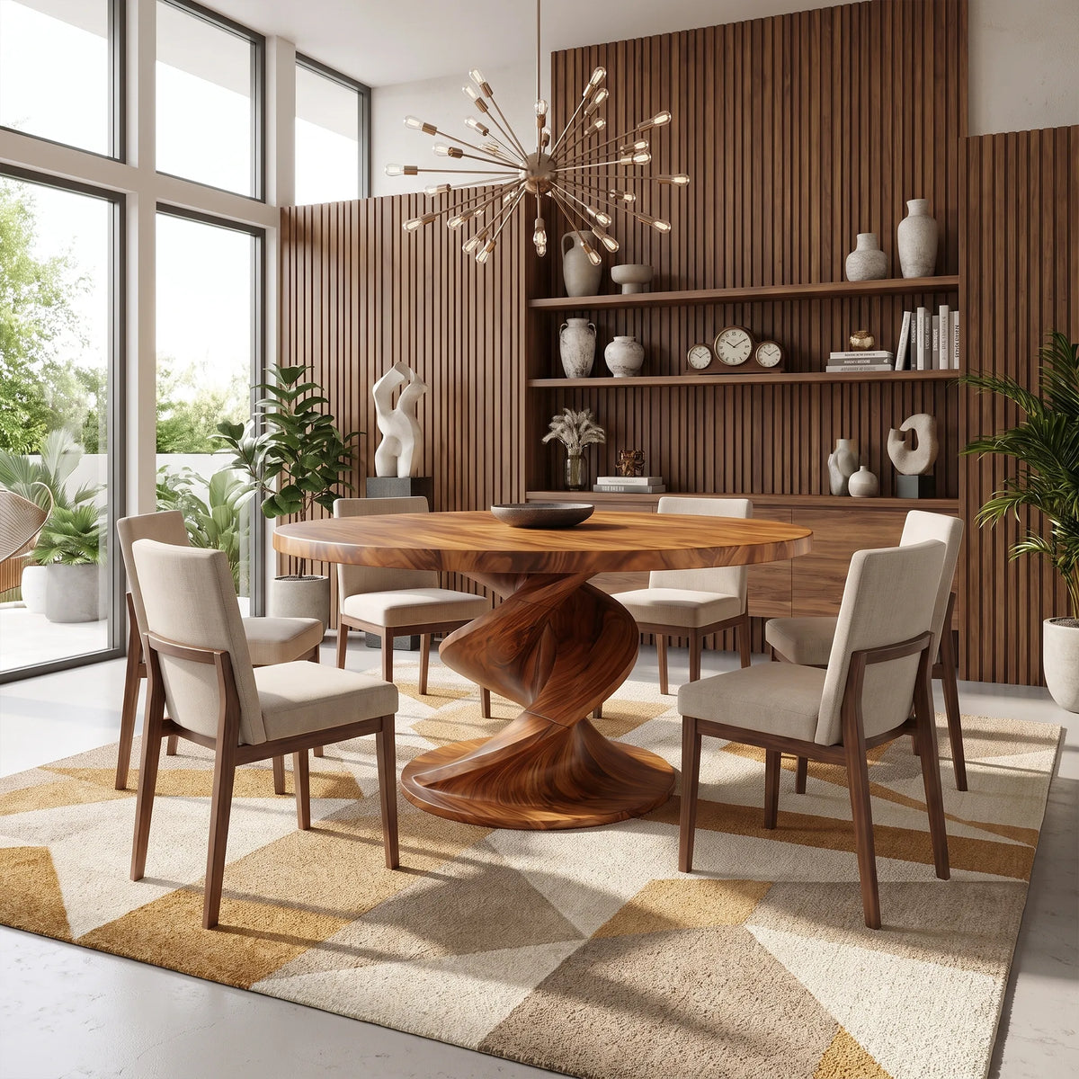 Relaxed Round Dining Table Wooden Dining Table Dining Room Table Spiral Base For Dining Room