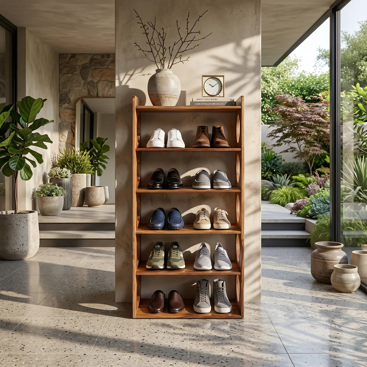 Industrial Tall Shoe Storage Rack For Loft Hallway Display Corner