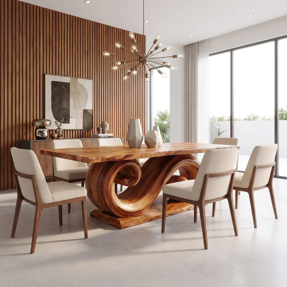 Graceful Dining Table Rectangle Modern Dining Table Double Scroll Base For Dining Room