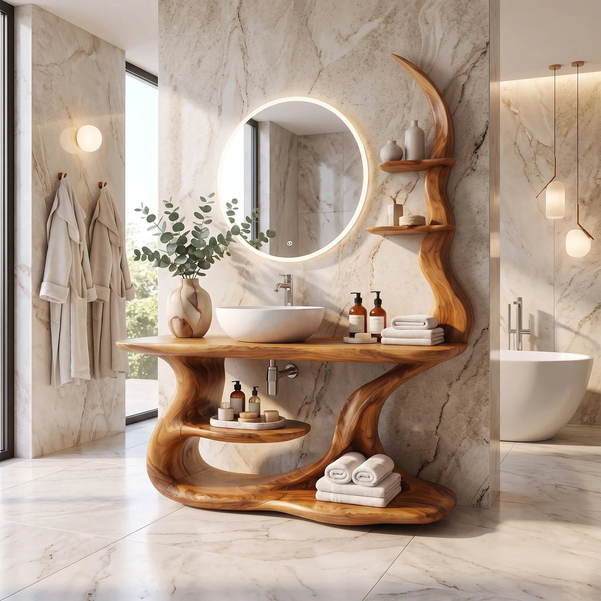 Serene Bathroom Vanity Bathroom Vanity With Sink Modern Bathroom Vanity Curved Open Shelves For Spa Bathroom