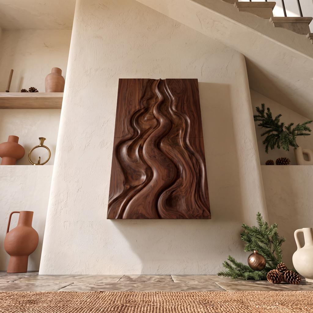 Natural Christmas Abstract Wall Decor With Fluid Carved Design For Bedroom