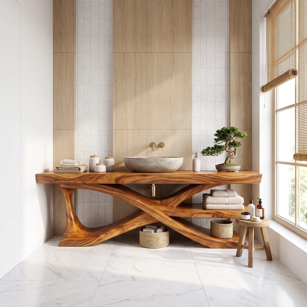 Minimal Modern Bathroom Vanity Bathroom Vanity With Sink Wooden Bathroom Vanity Extended Open Shelf For Contemporary Bat