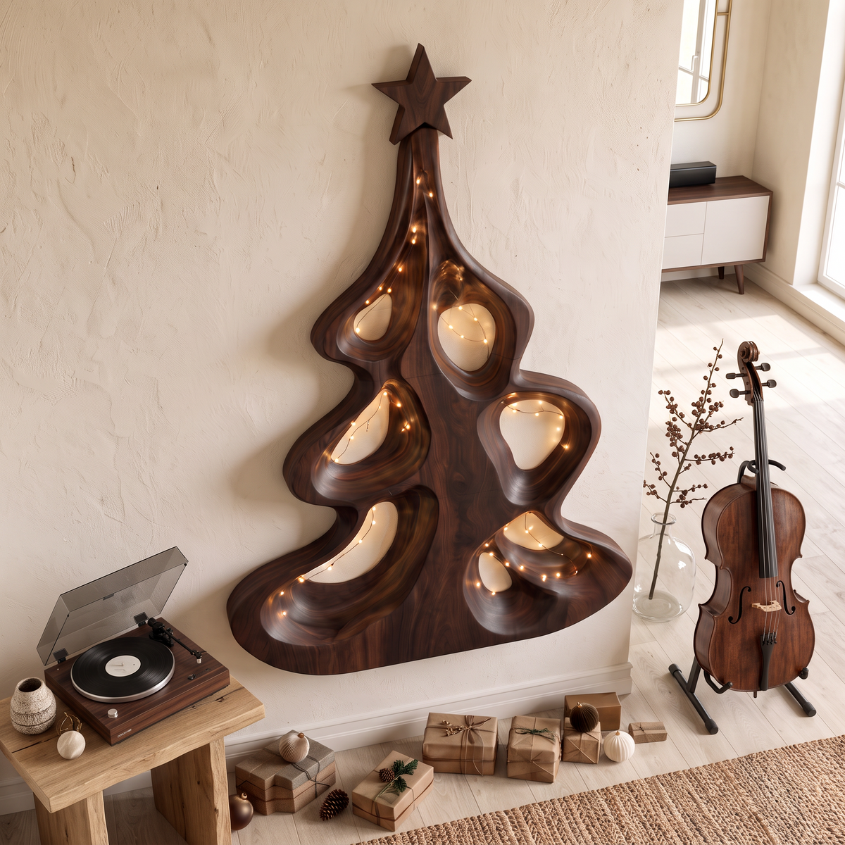 Modern Christmas Wall Decor With Artistic Hollow Tree Form For Entryway