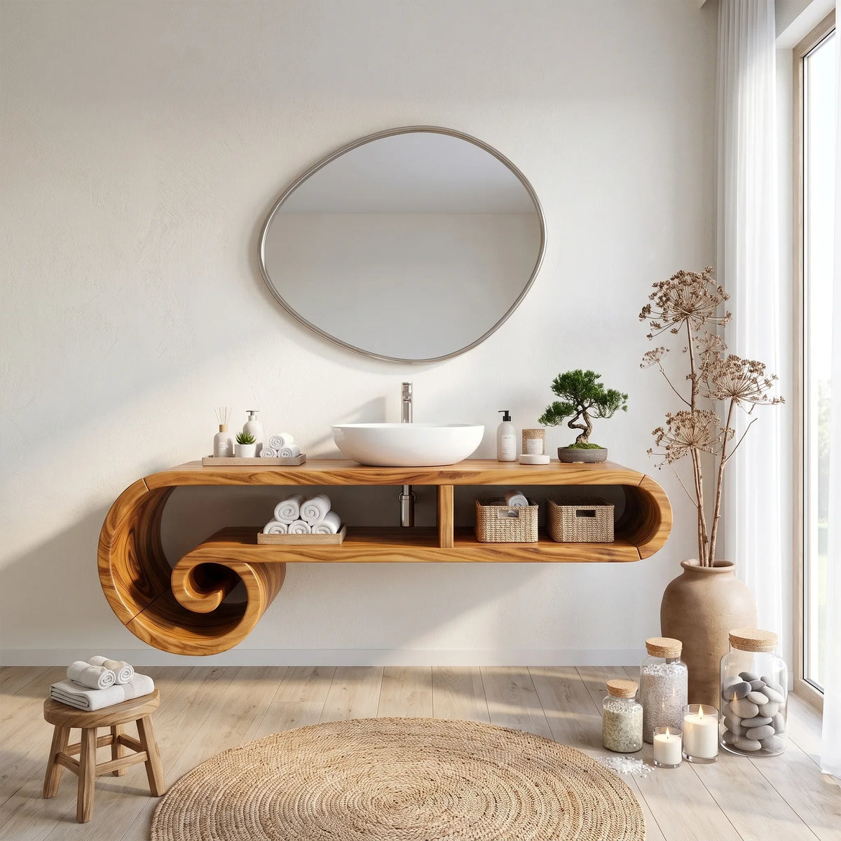 Serene Floating Bathroom Vanity Floating Bathroom Vanity With Sink Modern Bathroom Vanity Curved Open Storage For Spa Ba