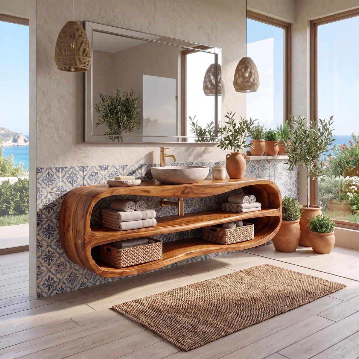 Contemporary Bathroom Vanity Bathroom Vanity With Sink Floating Bathroom Vanity Rounded Open Storage For Modern Bathroom