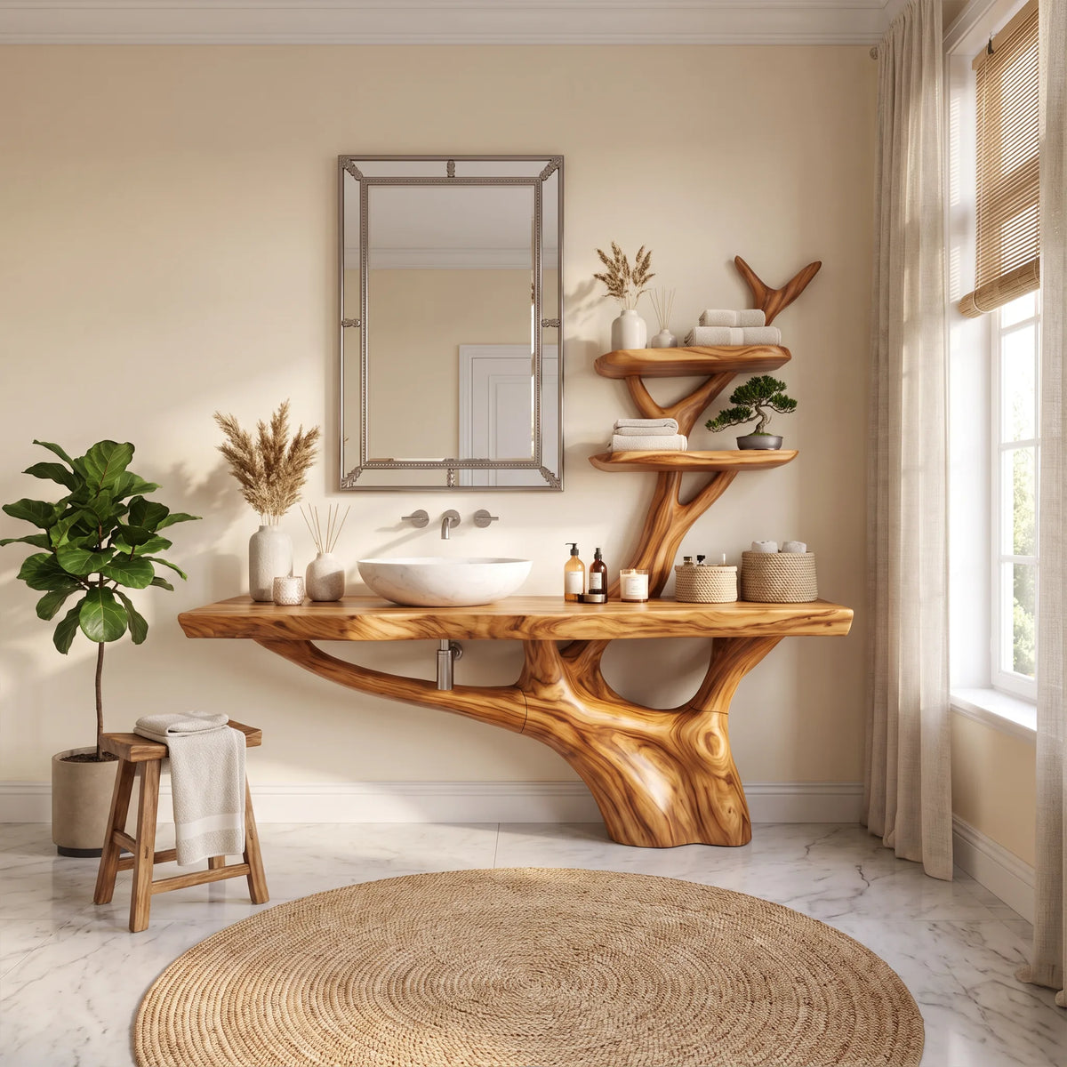 Organic Bathroom Vanity With Sink Wooden Bathroom Vanity Modern Bathroom Vanity Integrated Side Shelves For Primary Bath