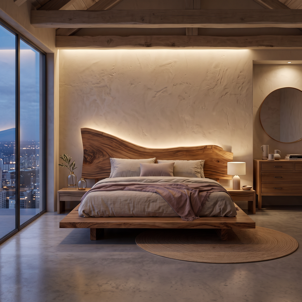 Sculptural Live Edge Bed Frame And Headboard For Master Bedroom