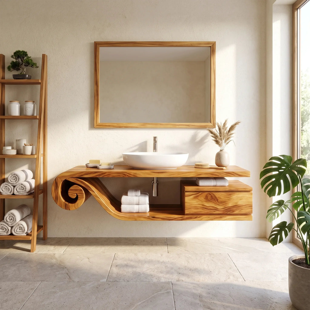 Flowing Floating Bathroom Vanity Floating Bathroom Vanity With Sink Modern Bathroom Vanity Curved Open Storage For Luxur
