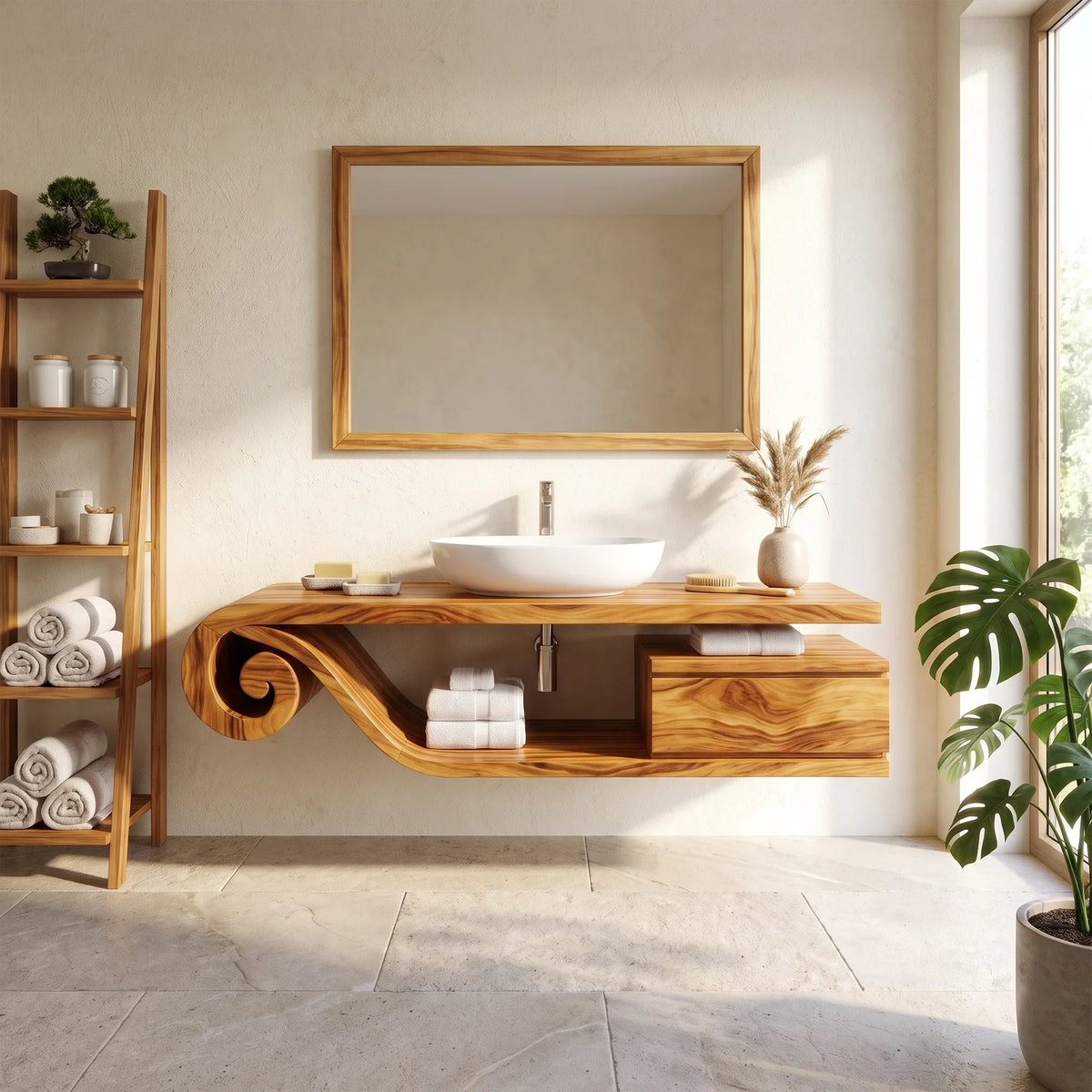 Flowing Floating Bathroom Vanity Floating Bathroom Vanity With Sink Modern Bathroom Vanity Curved Open Storage For Luxur