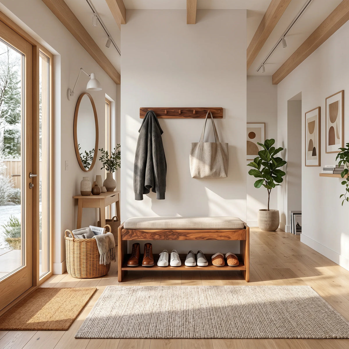 Modern Shoe Bench Rack For Apartment Hallway Display Corner