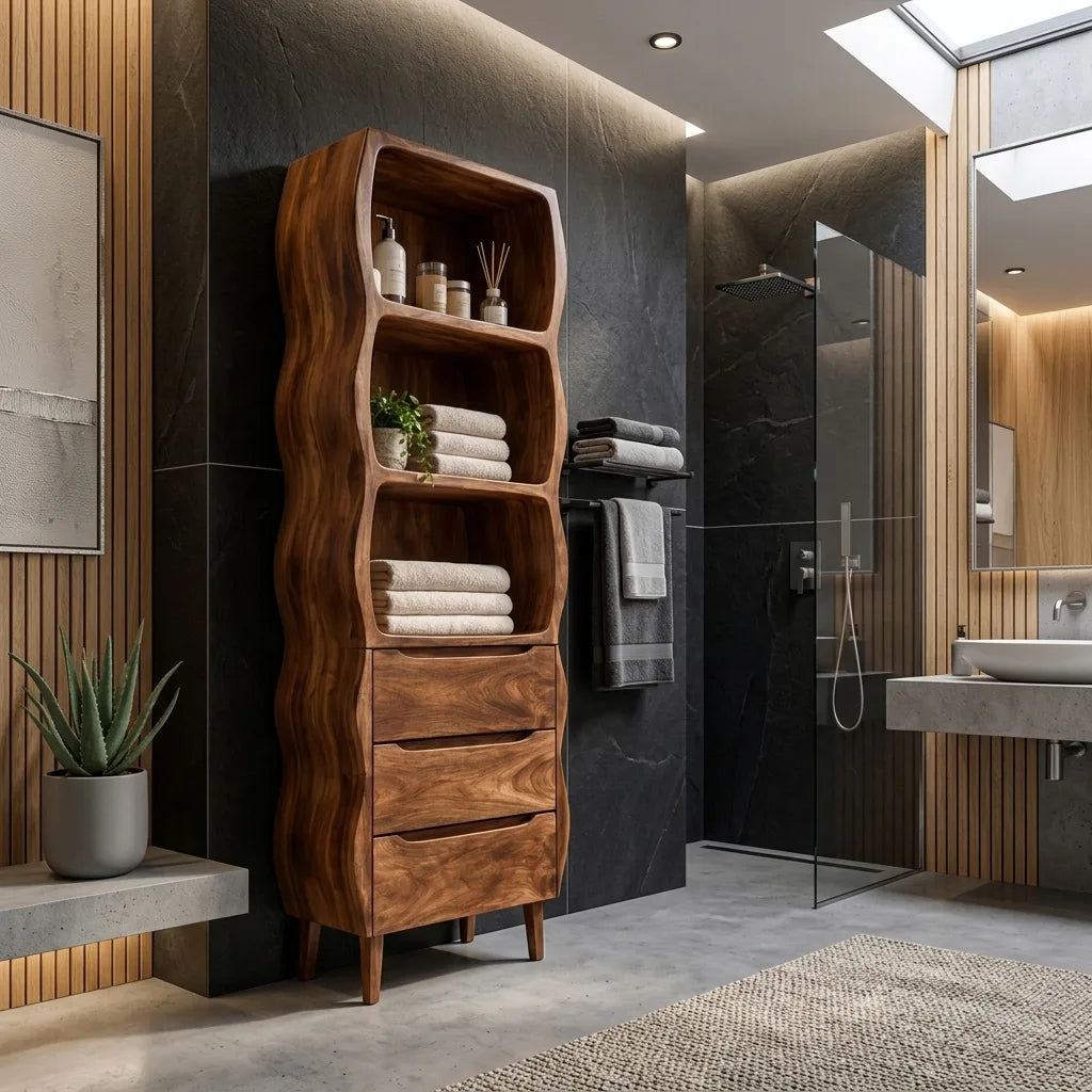 Modern Tall Bathroom Cabinet With Wavy Edges For Bathroom