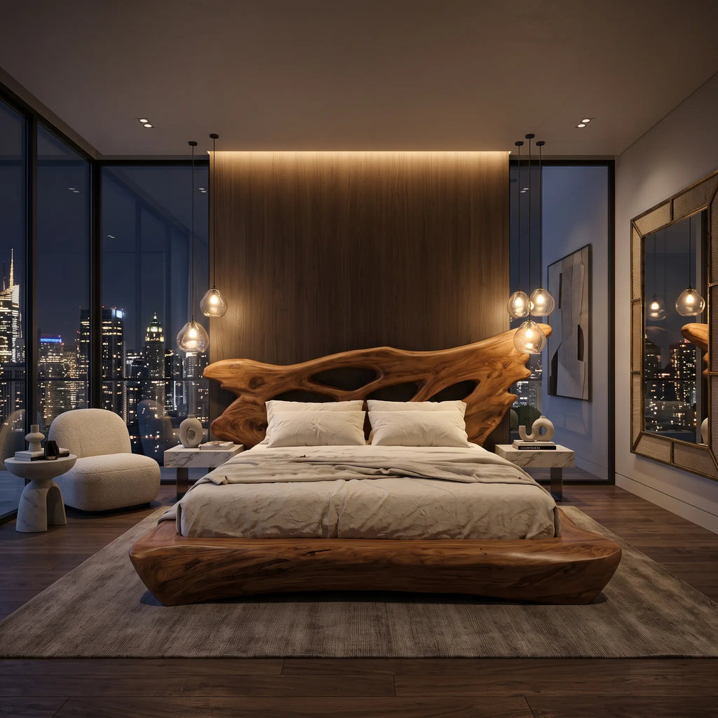 Modern Bed Frame Cutout Headboard For Luxury Master Bedroom