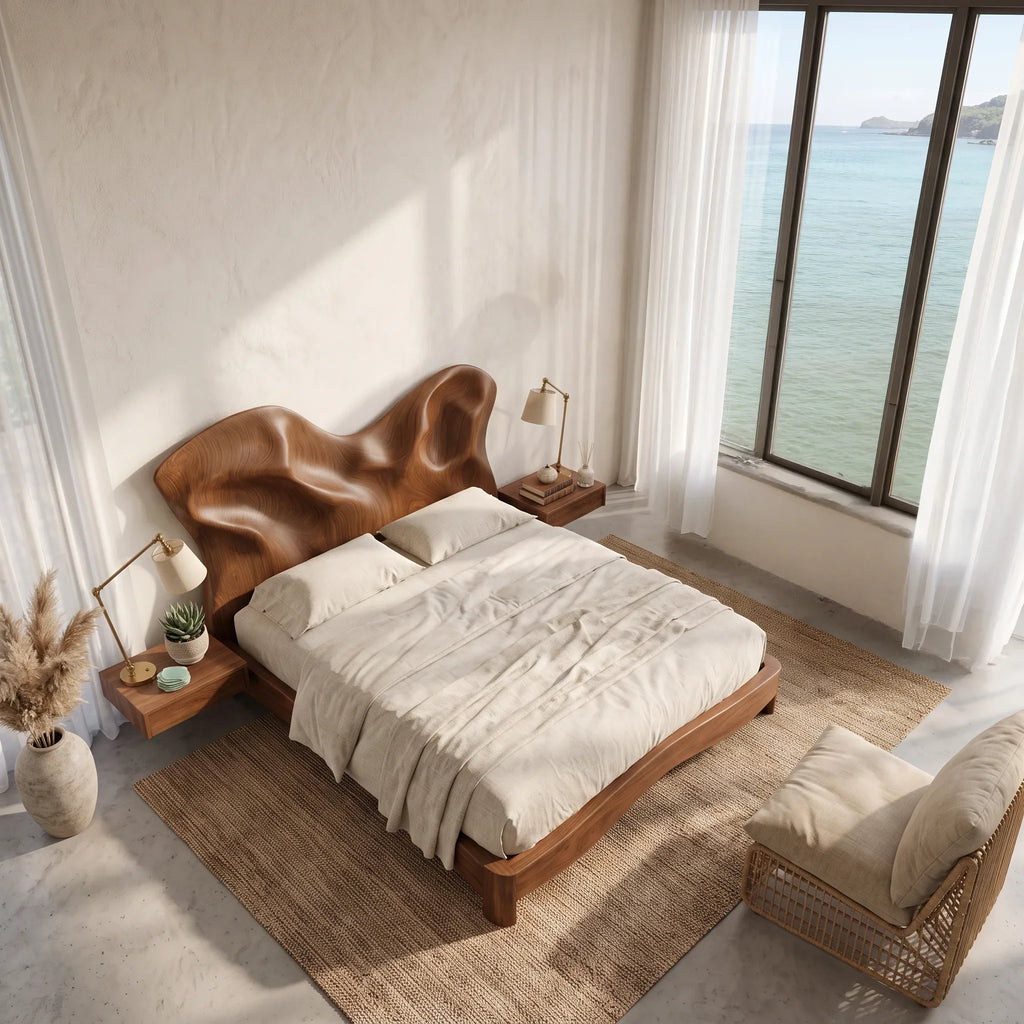 Modern Bed Frame Relief Carved Headboard For Luxury Master Bedroom