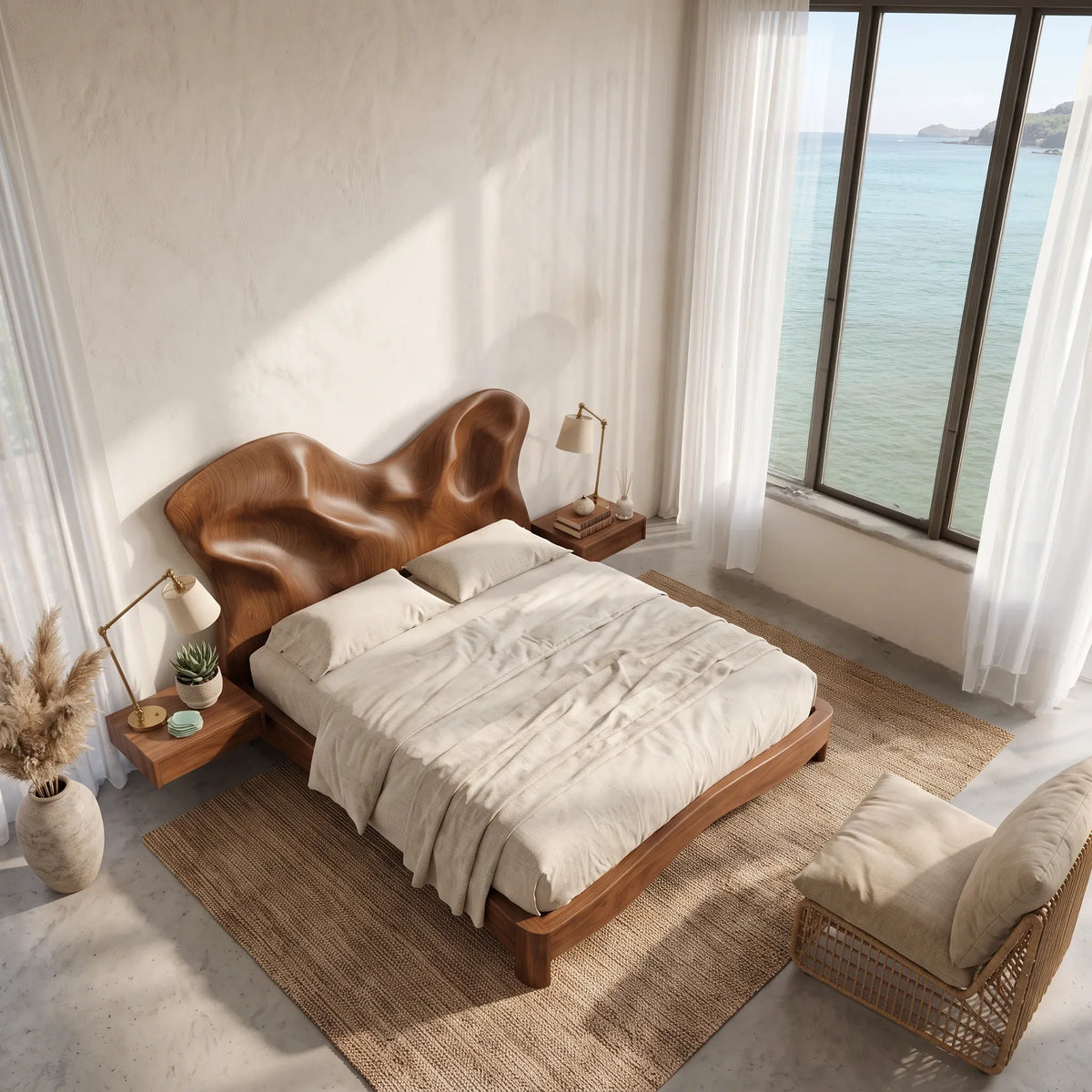Modern Bed Frame Relief Carved Headboard For Luxury Master Bedroom