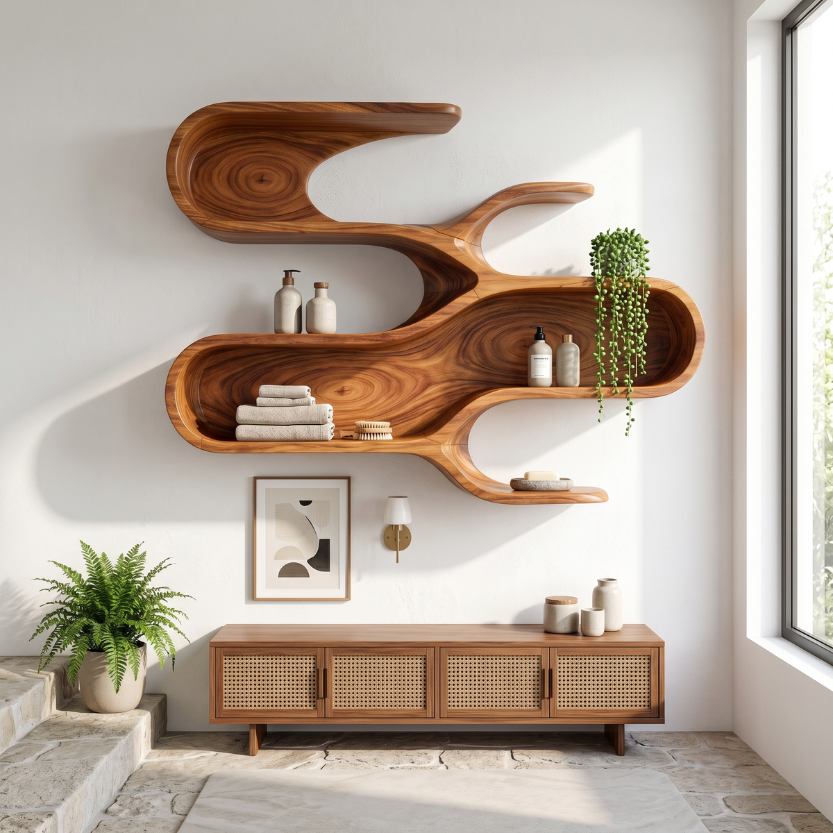 Modern Sculptural Floating Shelves For Living Room