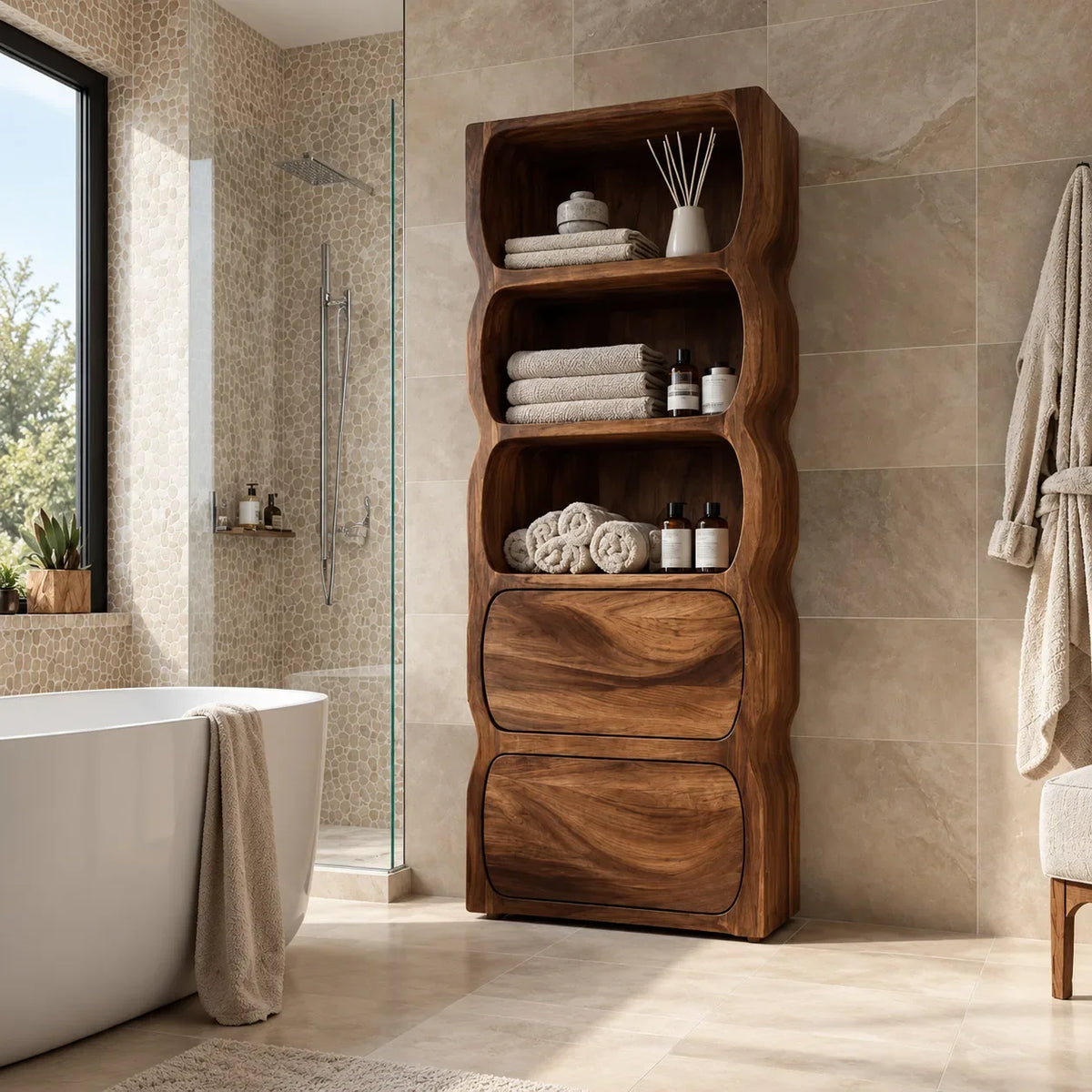 Sculptural Wavy Bathroom Cabinet With Storage Drawers For Bathroom