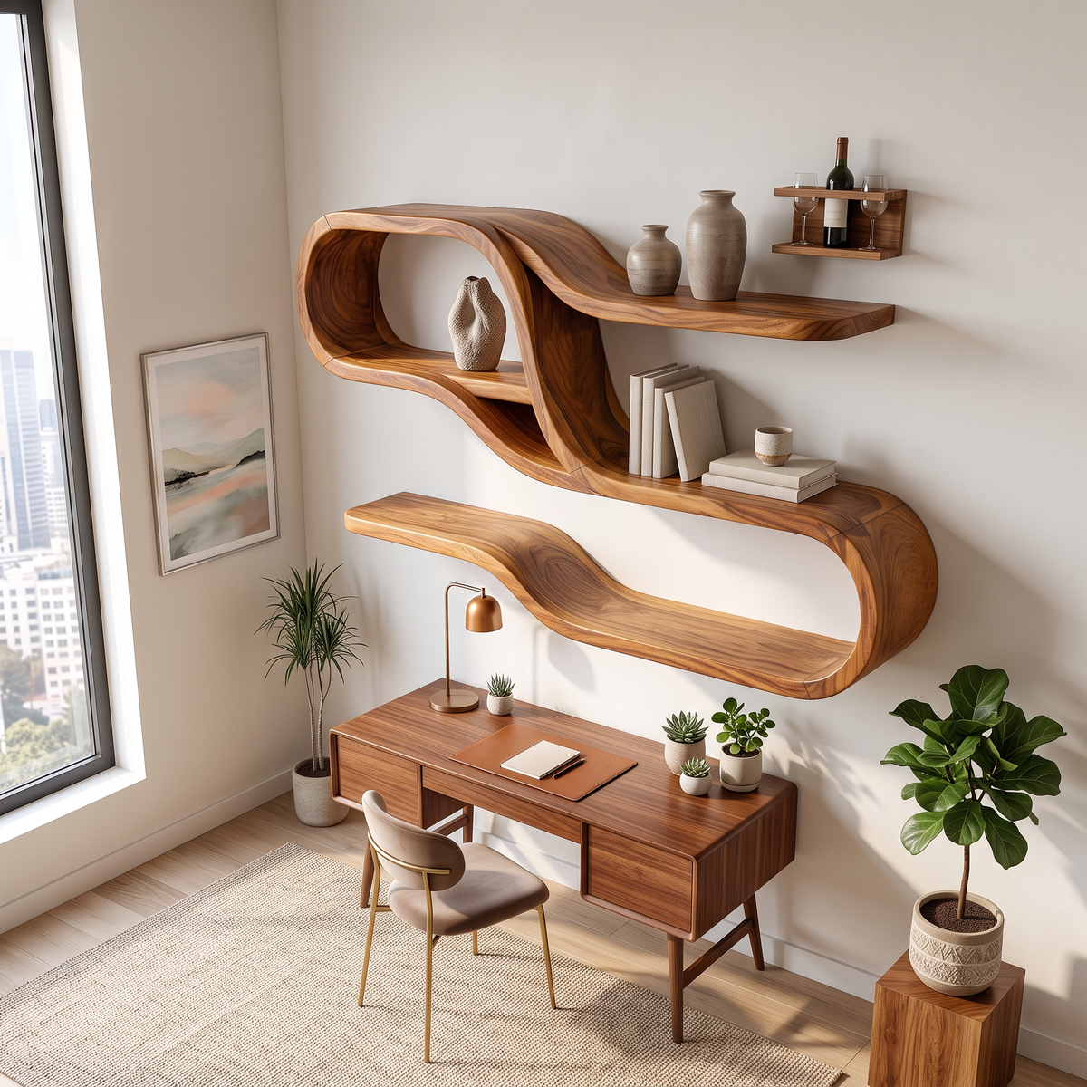Mid Century Modern Wooden Display Shelves For Bedroom