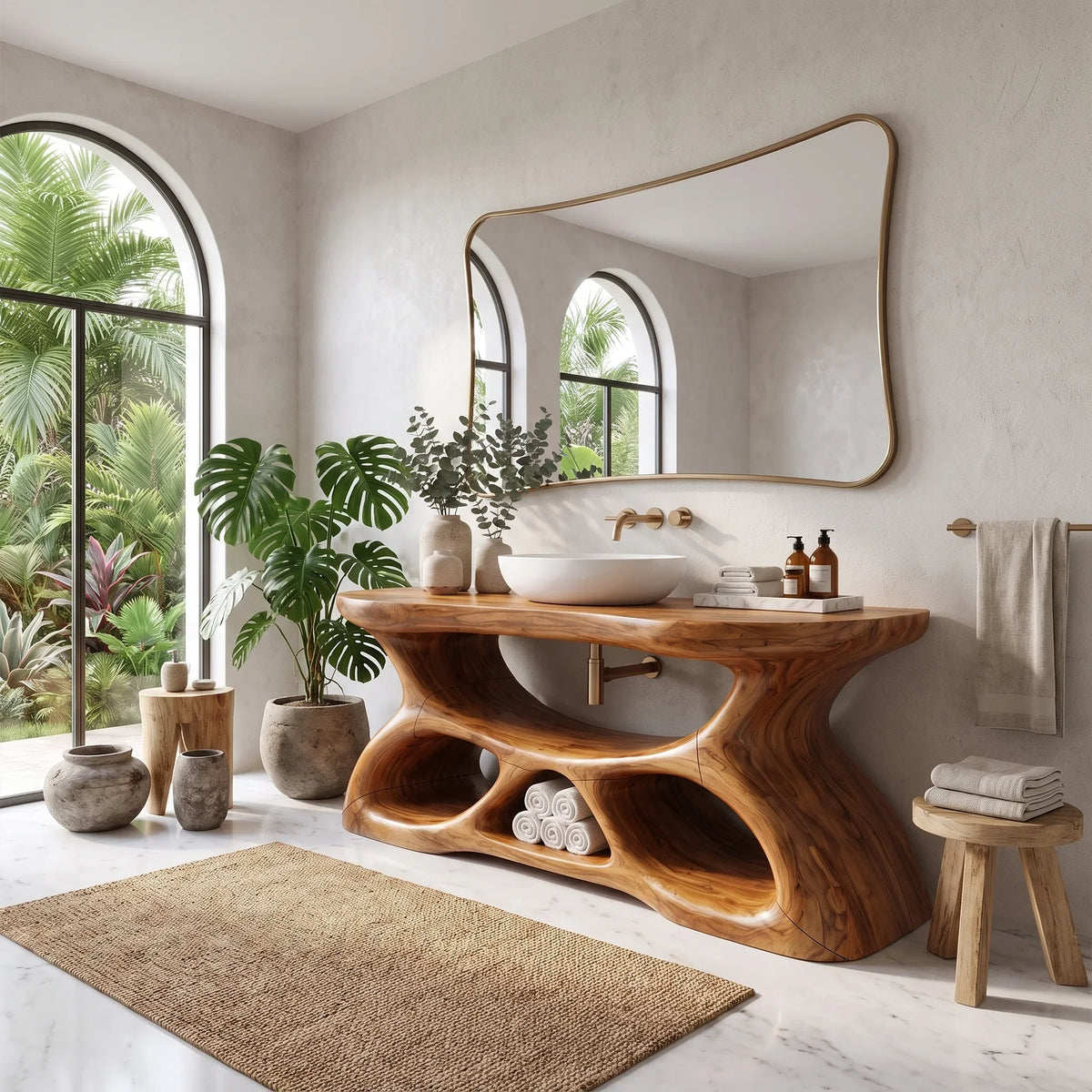 Graceful Bathroom Vanity With Sink Modern Bathroom Vanity Wooden Bathroom Vanity Sculptural Open Base For Primary Bathro