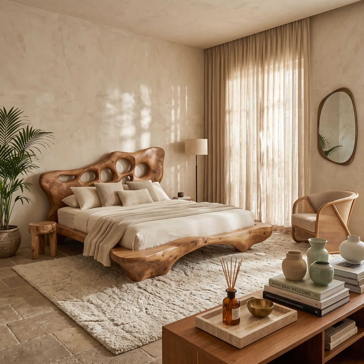 Modern Bed Frame Cutout Headboard Sculptural For Luxury Bedroom