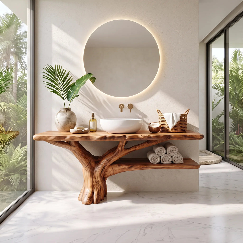 Sculptural Bathroom Vanity Bathroom Vanity With Sink Modern Bathroom Vanity Open Basket Storage For Primary Bathroom