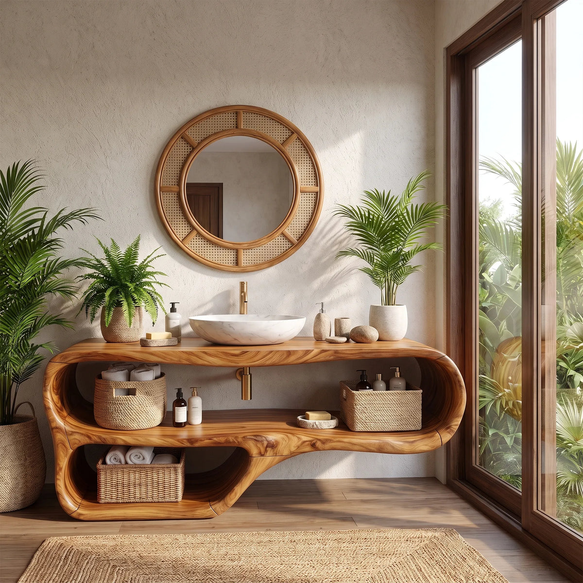 Flowing Floating Bathroom Vanity Bathroom Vanity With Sink Modern Bathroom Vanity Tiered Open Shelves For Primary Bathro