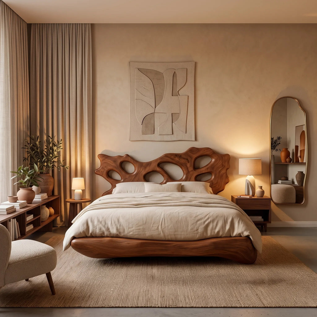 Luxury Bed Frame Sculptural Cutout Headboard For Bedroom