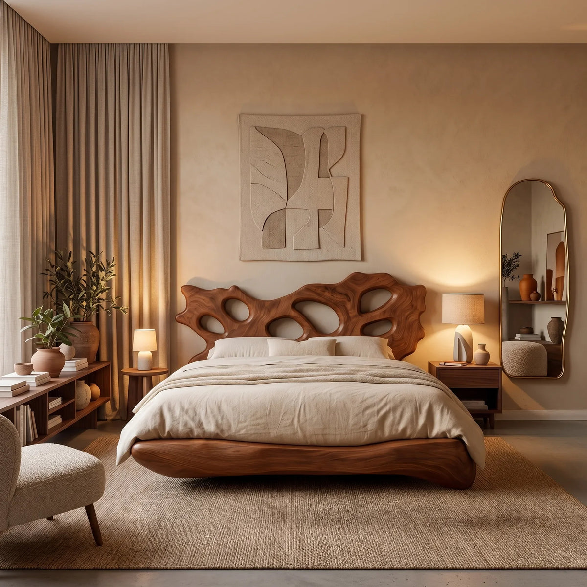 Luxury Bed Frame Sculptural Cutout Headboard For Bedroom