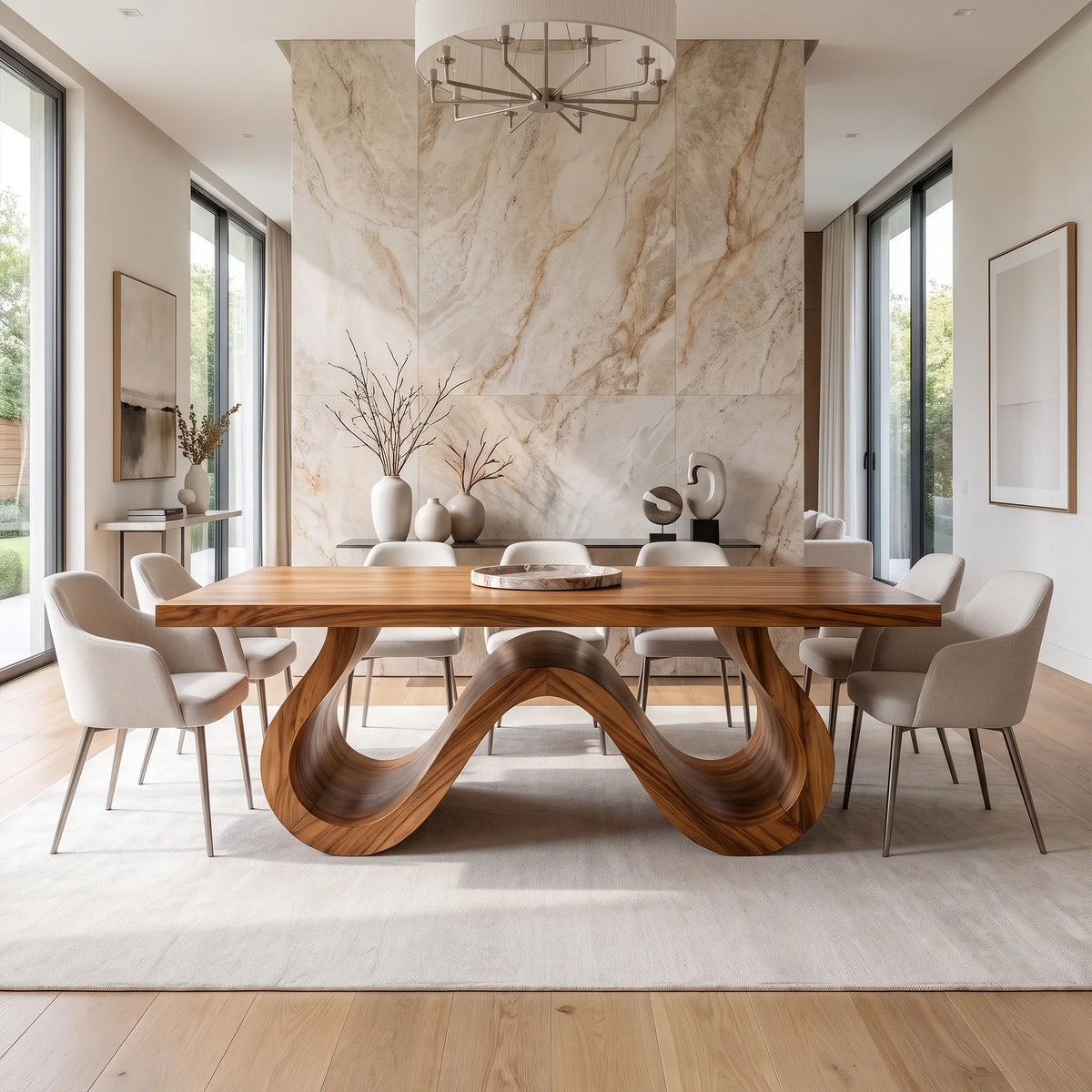 Sculptural Modern Dining Table Rectangle Dining Room Table For Living Room