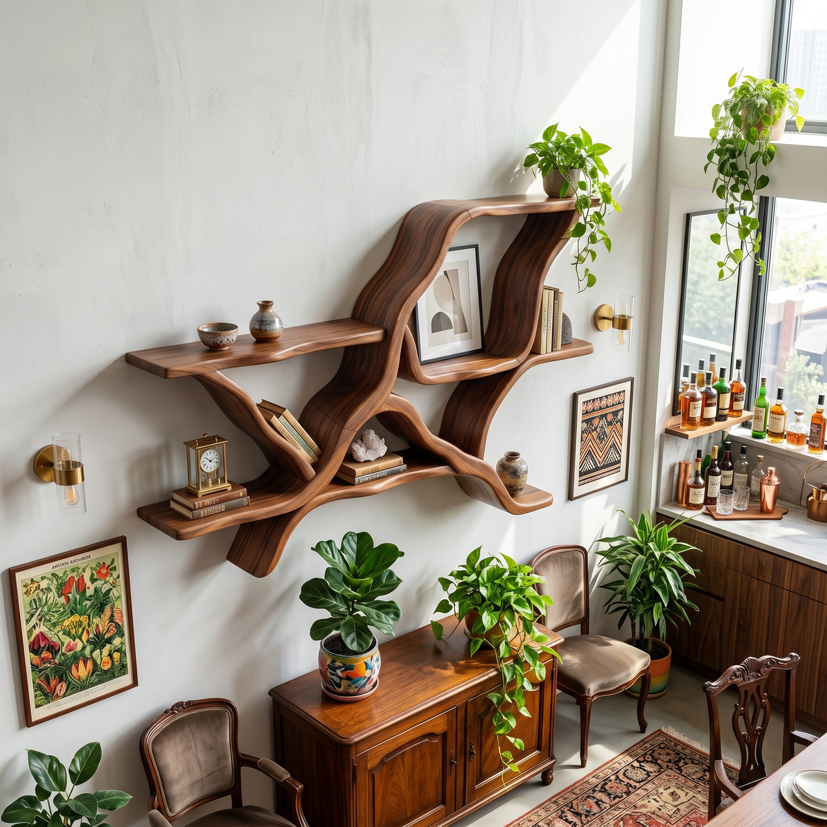 Mid Century Floating Display Shelves For Coffee Bar