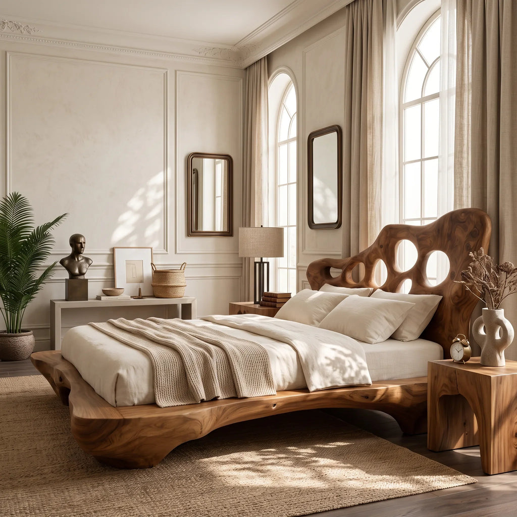 Modern Bed Frame Cutout Headboard Sculptural For Luxury Bedroom