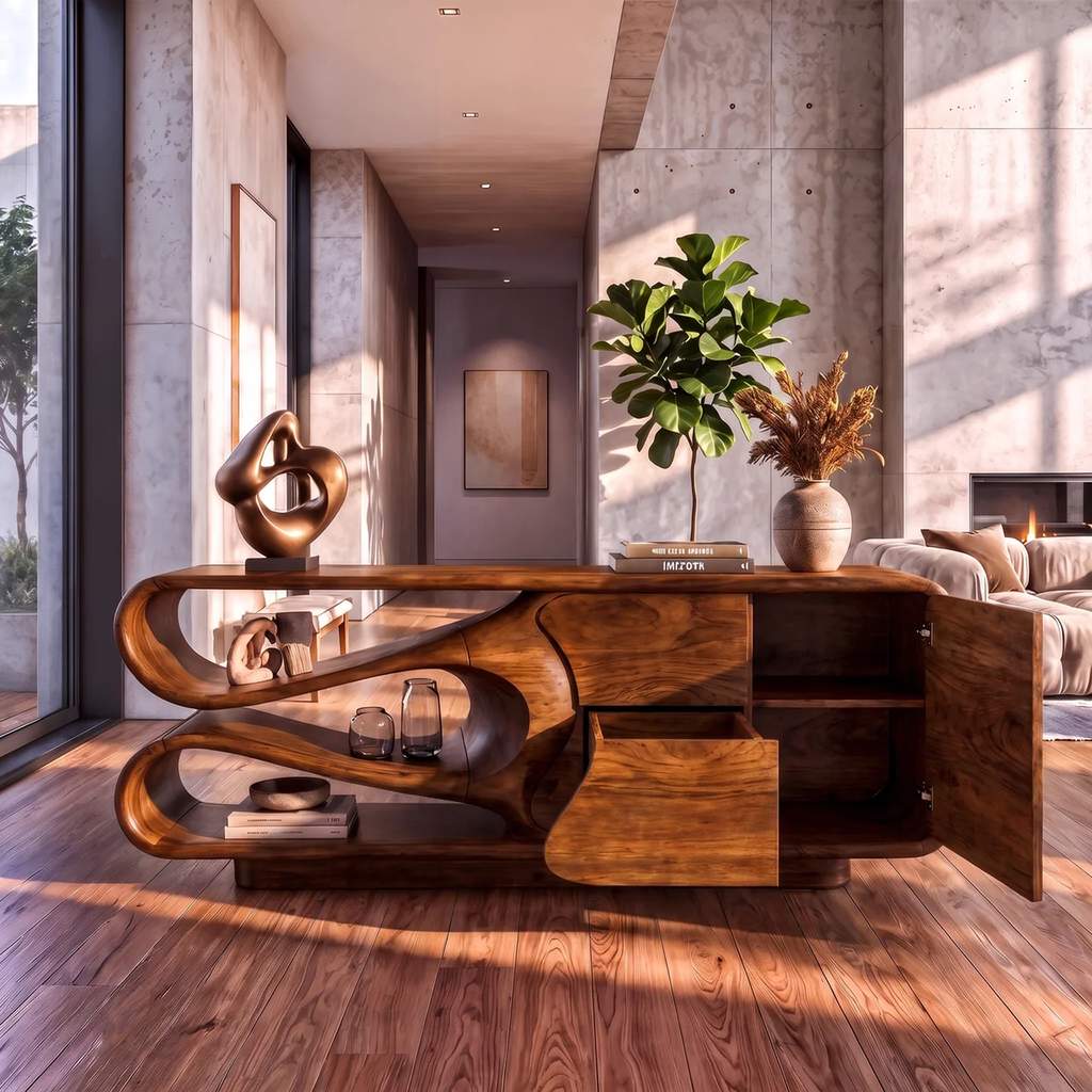 Organic Sideboard With Integrated Drawers And Flowing Silhouette For Living Room
