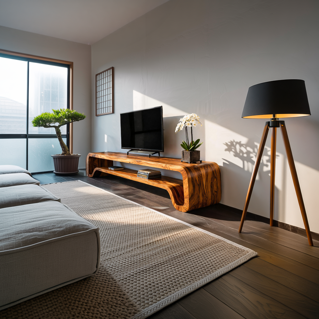 Modern Sculptural Wooden TV Cabinet For Living Room