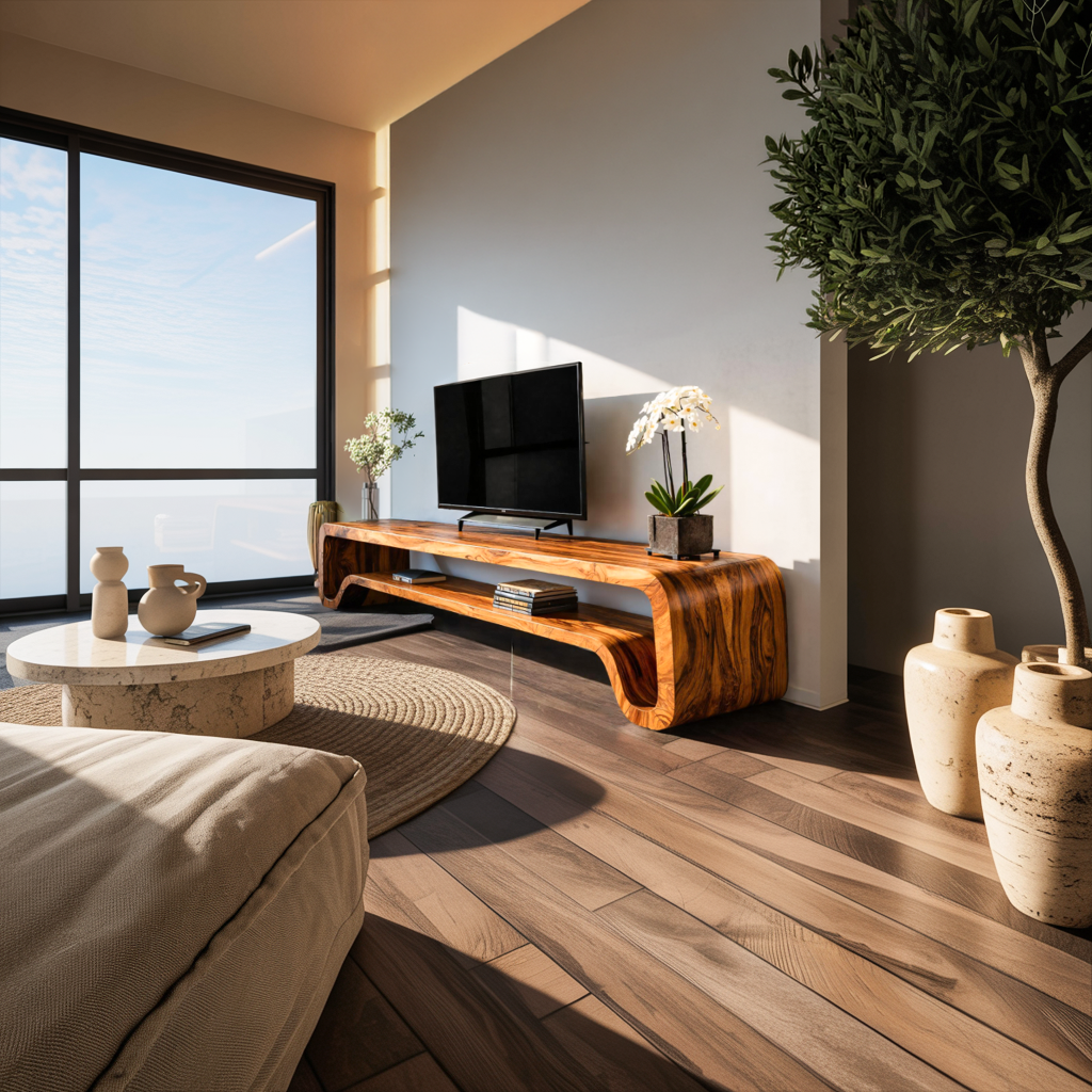 Modern Sculptural Wooden TV Cabinet For Living Room